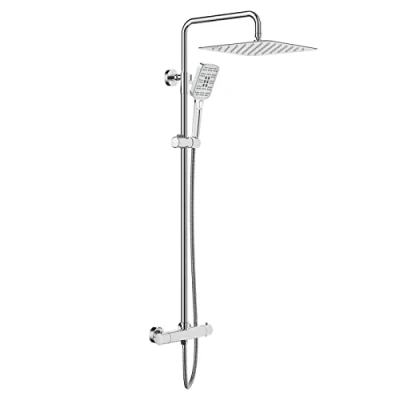 Afbeelding van Rainsworth Douchesysteem met thermostaat, zwart, 25 x cm, vierkante regendouche, roestvrij staal, complete set, regendouche kraan, 3 straalsoorten, douchekop, 92 126 cm douchestangen