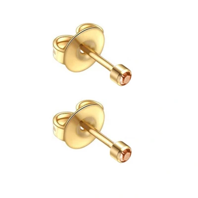 Afbeelding van Caflon 2mm 24K gold plated mini oorknopjes voor oorschieter hypoallergeen steriel verpakt goudkleurig met steen geboortesteen november