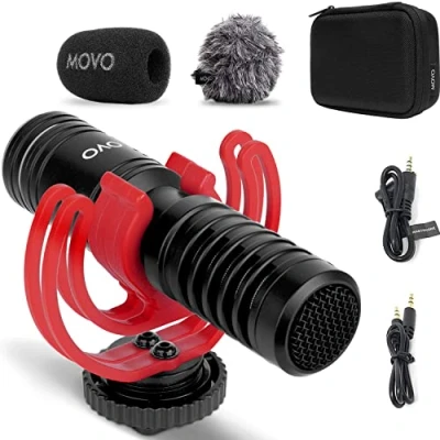 Afbeelding van Movo VXR10 PRO Externe videomicrofoon voor camera met Rycote Lyre Shock Mount Batterijvrij, Compact Shotgun Mic Compatibel DSLR camera&#039;s en iPhone, Android smartphones