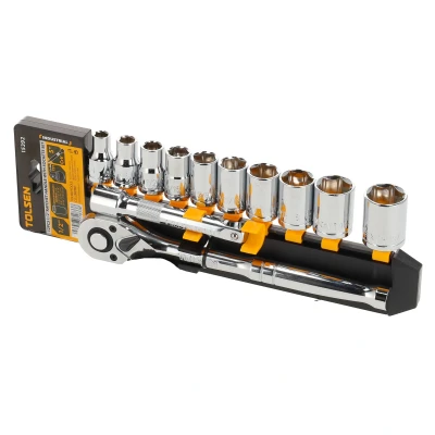 Afbeelding van Tolsen Doppenset 12 delig Industrial SAE Met ratel en verlengstuk Maten 3/8&quot;, 7/16&quot;, 1/2&quot;, 9/16&quot;, 5/8&quot;, 11/16&quot;, 3/4&quot;, 13/16&quot;, 7/8&quot;, 15/16&quot;