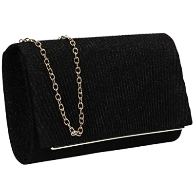 Afbeelding van SwankySwans Amy Sparkly Shiny Party Prom Bruiloft Avond Clutch Bag Portemonnee, Zwart