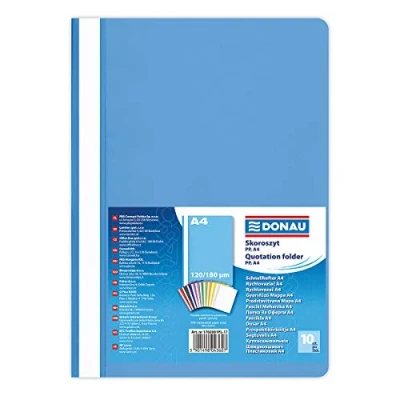 Afbeelding van Donau 1702001PL 17 Plastic snelhechter A4 lichtblauw, kunststof van eco PP folie 120/180 μm, met transparant deksel, voor kantoor en school, inhoud ca. 200 vellen verpakking 10 stuks.