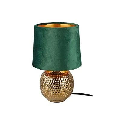 Afbeelding van Reality Leuchten Beleuchtung LED tafellamp groen / goud keramische voet fluwelen lampenkap Ø16cm, H.26cm