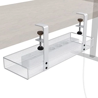 Afbeelding van Kabelhouder voor op het bureau met klem orde de werkplek gereedschapsvrije 4 weg montage bergt kabels en stekkerdozen (wit, M, gaasontwerp, kabelorganizer/kabelmanagement) KD Essentials
