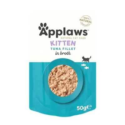 Afbeelding van Applaws 100% natuurlijk natvoer voor kittens, tonijnfilet in bouillon verpakking met 12 x 50 g zakjes