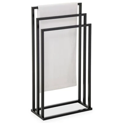 Afbeelding van IDIMEX Kuno Handdoekhouder op standaard, kledingrek voor kleding en badkamer, met 3 niveaus om te drogen verschillende hoogtes, metalen frame, zwart gelakt