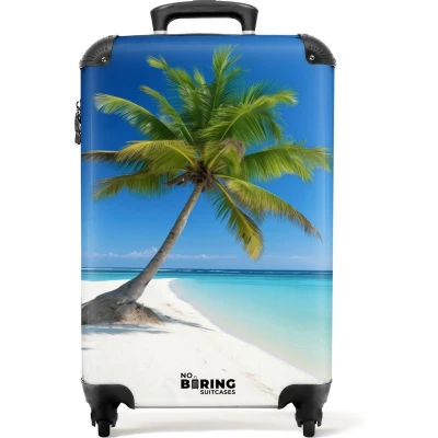 Afbeelding van NoBoringSuitcases.com® Handbagage koffer lichtgewicht Reiskoffer trolley Palmbomen op strand Rolkoffer met wieltjes Past binnen 55x40x20 en 55x35x25