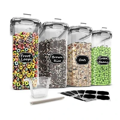 Afbeelding van Wildone Voedselopslagcontainers, luchtdichte bewaarcontainers voor granen suiker, meel, snack, bakbenodigdheden, lekvrij met zwarte vergrendelingsdeksels set van 4 (4 liter)