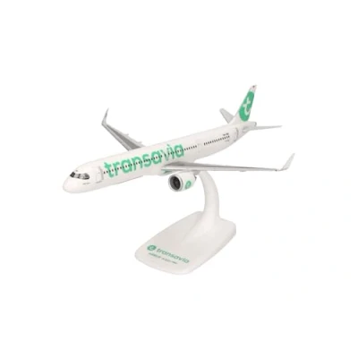 Afbeelding van Herpa Snap Fit model Vliegtuig Transavia Airbus A321neo PH YHZ, miniatuur op schaal 1:200, verzamelobject, met standaard, kunststof