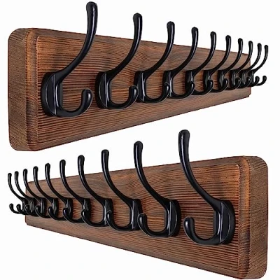 Afbeelding van SKOLOO Kapstok houten Wit (2 stuks), 98 cm lang, kapstokhaak wand, rustieke stijl, stevige met 10 haken