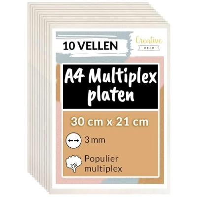 Afbeelding van Creative Deco Multiplex Platen A4 3mm 10 Stuks Populierenhout