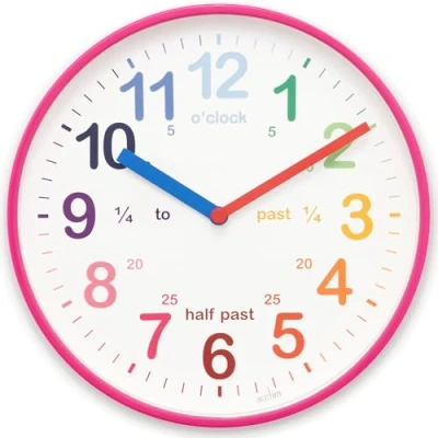 Afbeelding van Acctim Wickford Kids Teaching Wandklok Quartz Regenboog Dial Quarter Markers Roze 20cm 22520