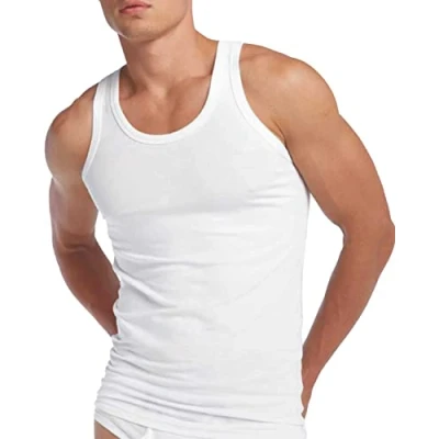 Afbeelding van 6 Pack Mens 100% Katoen Jersey Mouwloos Singlet Ondershirt Klassieke Sport Gym Vesten, Wit, L