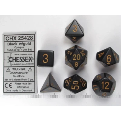Afbeelding van Chessex dobbelstenen set, 7 polydice, Opaque black w/gold
