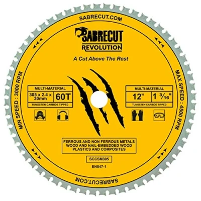 Afbeelding van 1 x SabreCut SCCSM305_60 305mm 60T 30mm 25.4mm 20mm 16mm Boring Multi Materiaal Metaal Hout Plastic Cirkelzaagblad