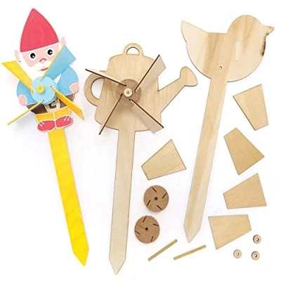Afbeelding van Baker Ross FE516 In de Tuin houten windmolensets pakket van 4, voor kinder kunst en knutselprojecten, knutselsets kinderen om te versieren personaliseren.