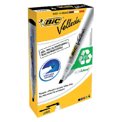 Afbeelding van Viltstift Bic Velleda 1751 whiteboard schuin large assorti set à 4 stuks
