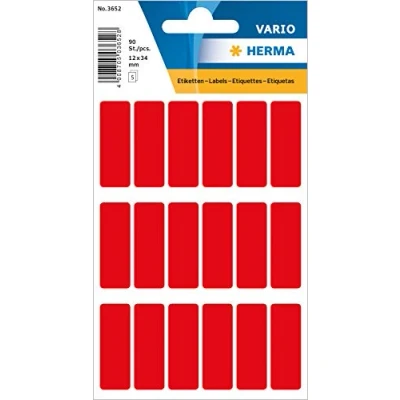 Afbeelding van HERMA 3652 multifunctionele etiketten klein (12 x 34 mm, 5 velles, papier, mat) zelfklevend, permanent klevende huishoudelabels voor handschrift, 90 stickers, rood
