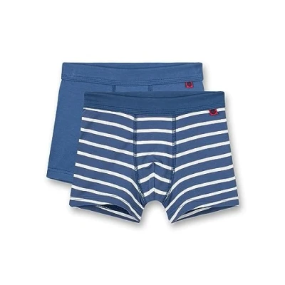 Afbeelding van Sanetta Jongensshorts (dubbelpak) blauw en gestreept Hoogwaardige duurzame katoenen onderbroek voor jongens. Inhoud: set van 2 ondergoed jongens, blauw, 92 cm