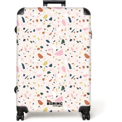 Afbeelding van NoBoringSuitcases.com® Koffer groot Reiskoffer lichtgewicht Terrazzo patroon kleurrijk licht roze Rolkoffer met 4 wielen Grote trolley XL 98 liter bagage