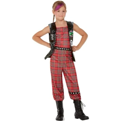 Afbeelding van Smiffy&#039;s Punk &amp; Rock Kostuum 90s Rocken Als Een Punker Meisje Rood, Zwart Small Carnavalskleding Verkleedkleding