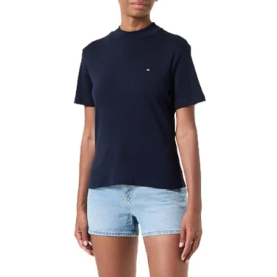 Afbeelding van Tommy Hilfiger SLIM CODY CROP MOCK Tshirt basic, Dames, Maat: Medium, Desert sky