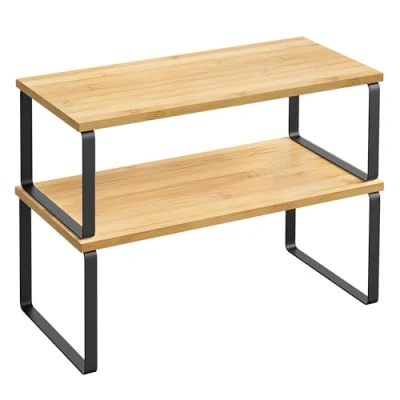 Afbeelding van SONGMICS Kruidenrek, set van 4, keukenrek, keuken organizer, uitbreidbaar, kruidenhouder, stapelbaar, met metalen frame, inky black natural beige KCS210B01