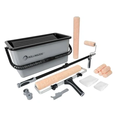 Afbeelding van ROLLINGDOG 20 stuks 45,5 cm verfroller kit frame, 2 tot 3,2 ft verlengpaal, verfemmer met voeringen, 45 microvezel verfrollerhoezen (2 stuks), 4 inch rolhoezen