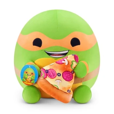 Afbeelding van Snackles 35 cm pluche teenage mutant Ninja Turtles Edition by ZURU, knuffelig squishy Comfort met thema en pizza snack accessoire (Michelangelo)