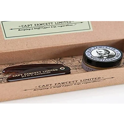 Afbeelding van Captain Fawcett&#039;s Moustache Wax (Ylang Ylang Scent) &amp; Folding Pocket Comb (CF.87T) Gift Set Made in England