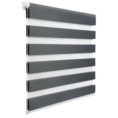 Afbeelding van WOLTU dubbel rolgordijn Klemmfix zonder boren donkergrijs 85x130cm (BxH), duo zebra raamrolgordijn klem zijtrek Easyfix lichtdoorlatend &amp; verduisterend