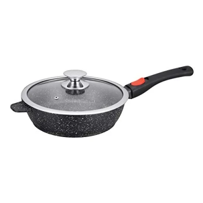 Afbeelding van Kamberg Zwenkpan 28 Cm Afneembare Handgreep Gegoten Aluminium Coating In Steen Look Met Glazen Deksel Voor Alle Warmtebronnen, Ook Inductie Pfoa Vrij, X 7,5 Cm, Grijs