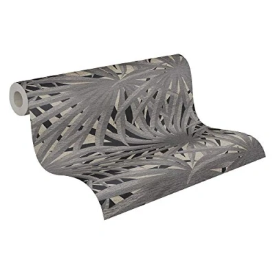 Afbeelding van Leen Bakker Livingwalls Behang Tropische Bladeren En Zwart 53cm X 10,05 M AS Grijs Vinyl