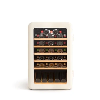 Afbeelding van CREATE WINECOOLER retro XL Elektrische wijnkoelkast met 45 flessen, gebroken wit, design, instelbare temperatuur, 115 l, flessen 75 cl, milieuvriendelijk, 55 x 83,5 cm