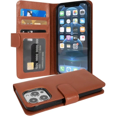 Afbeelding van Cadorabo Hoesje geschikt voor Apple iPhone 13 PRO in COGNAC BRUIN Beschermhoes met magnetische sluiting en 3 kaartsleuven Book Case Cover Etui