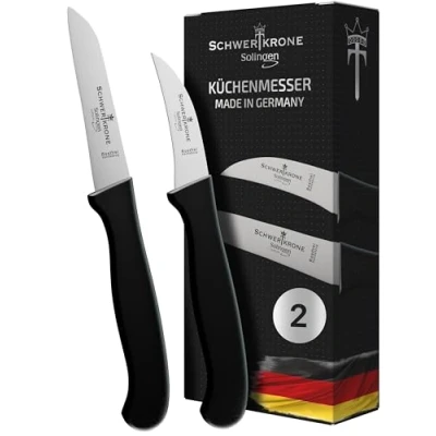 Afbeelding van Schwertkrone Solingen Premium schilmesset, set van 2, recht en gebogen, universeel keukenmes voor groenten fruit, vaatwasmachinebestendig