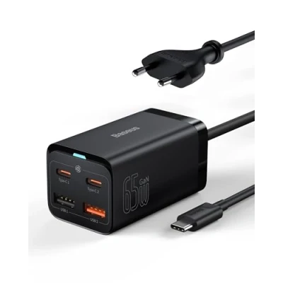 Afbeelding van Baseus USB C voeding, 65 W high speed oplader, 4 poorts PD 3.0 en PPS snellader, GaN compatibel met MacBook Pro/Air, iPhone 15/14/13 serie, Pixel, GalaxyS23, iPad meer