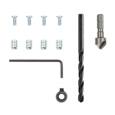 Afbeelding van wolfcraft Reparatieset Voor potscharnieren zijwand, 11 delig I 4657000 de reparatie van twee uitgescheurde scharnieren aan het kastframe