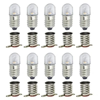 Afbeelding van MeetUs 10 sets AC E10 6V LED lampen, warmwit, SMD, 0,5 W, 60 lm, met schroeffitting + fitting (6 V, warm wit)