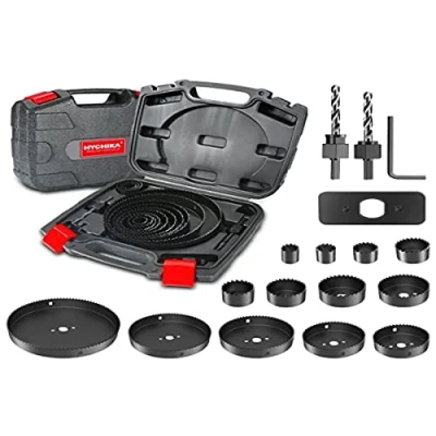 Afbeelding van Gatenzaagsets, HYCHIKA 13 STKS Gatzagen 19 mm 127 mm, 2 Boortjes, Doornen, 1 Hex Sleutel, Installatie Plaat, Perfect voor het boren van gipsplaten, zacht hout, PVC en kunststof plaat