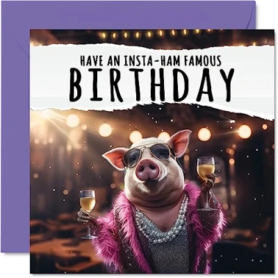 Afbeelding van Grappige verjaardagskaarten voor vrouwen mannen Insta ham Happy Birthday Card broer zus zoon dochter neef nichtje, 145 mm x grap humor plagerij verjaardag wenskaarten