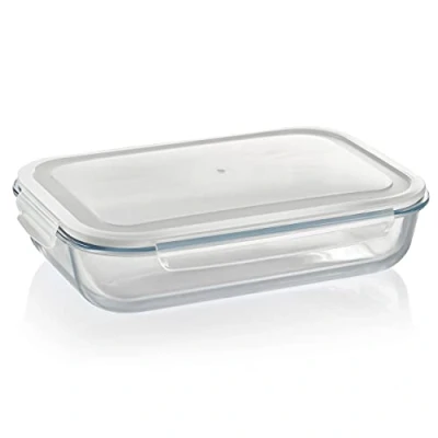 Afbeelding van Grizzly XXL glazen ovenschaal met klikdeksel, 3600 ml, rechthoekig, dicht, transportbaar, veelzijdige voorraaddoos voor oven en vriezer