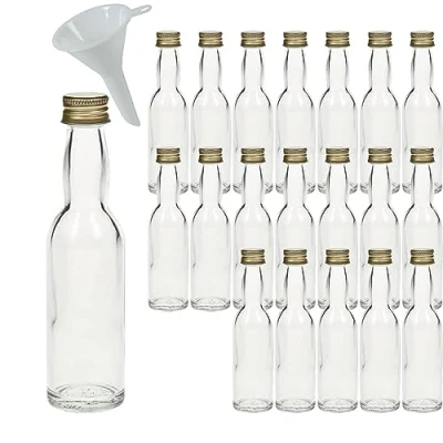 Afbeelding van mikken 20 mini glazen flessen 40 ml met schroefdop incl. trechter