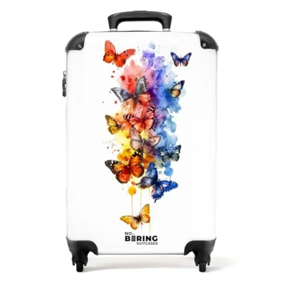 Afbeelding van NoBoringSuitcases.com® Handbagage koffer lichtgewicht Reiskoffer trolley Kleurrijke vlinders met verfspetters Rolkoffer wieltjes Past binnen 55x40x20 en 55x35x25