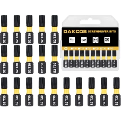 Afbeelding van DAKCOS T30 Bit, Torx Bit T30, S2 assortiment, 1/4 inch zeskantschacht (lengte: 25 mm, 20 stuks)