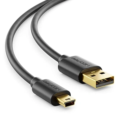 Afbeelding van deleyCON 1,5m Mini USB 2.0 High Speed Kabel Oplaadkabel Datakabel voor Mobiele Telefoons Smartphones Tablets Navigatiesystemen Microfoon A Stekker naar B Zwart