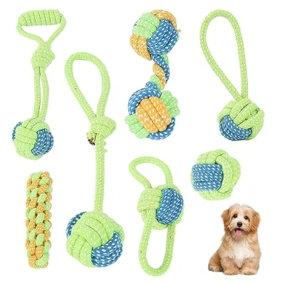 Afbeelding van 7 stuks hondenspeelgoed puppy speelgoed: onverwoestbaar kauwspeelgoed hond speelgoed voor kleine puppy&#039;s honden tandverzorging duurzaam interactief touw