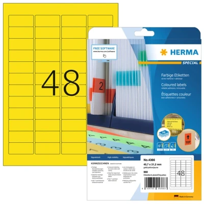 Afbeelding van Etiket HERMA 4366 A4 45.7x21.2mm verwijderbaar geel