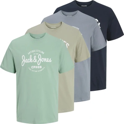 Afbeelding van Jack &amp; Jones 4 Pack print Tshirt Jjlino pack, Heren, Maat: Large,