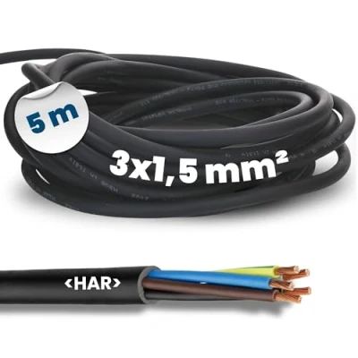 Afbeelding van Kalitec H07RN F 3 x 1,5 mm² rubberen kabel met beschermgeleider voor buiten, elektrische kabel, zwarte bouwplaatkabel flexibel, UV en oliebestendig, aansluitkabel 3G1,5 aderig